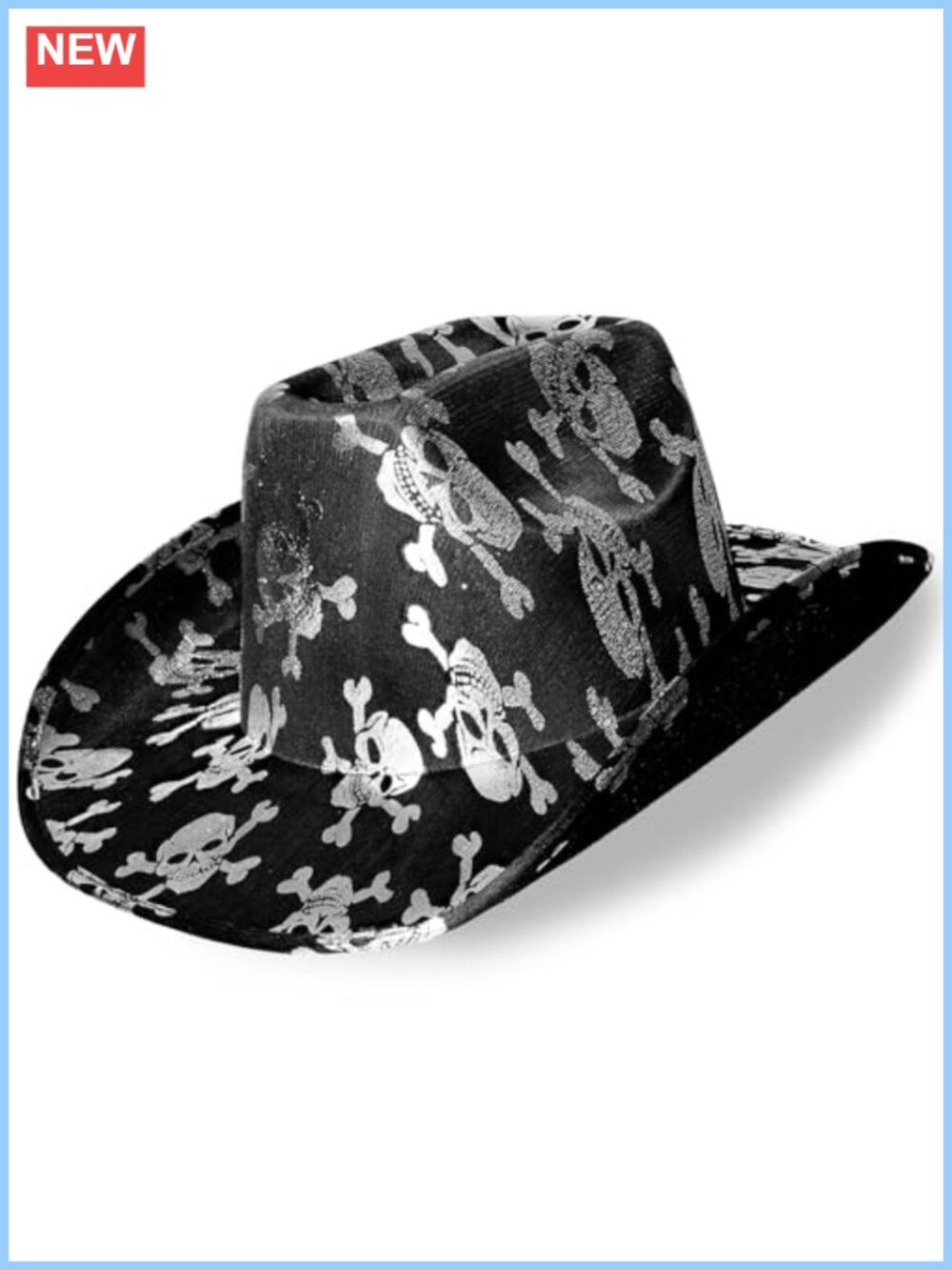 Cowboy Cowgirl Hat Silver Bats Skull Western Costume Accessory